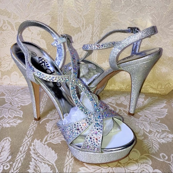 NWT DEB VICE-123 OPEN TOE GLITTER HEELS - Picture 9 of 16